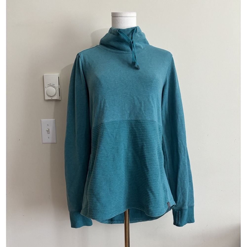 LL Bean Womens Small Cozy Mixed Knit Pullover Sweatshirt Teal Blue Outdoor